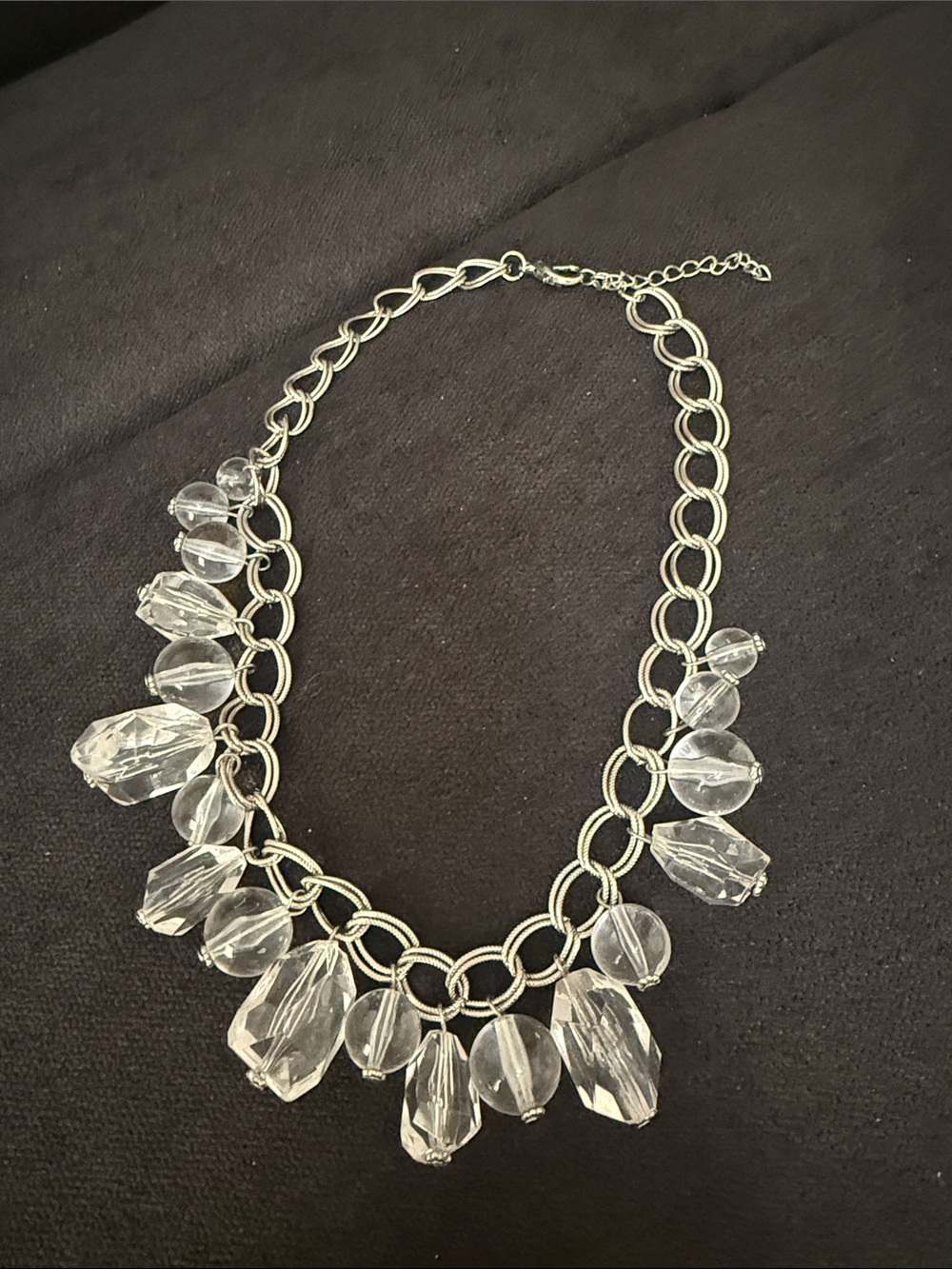 Clear Crystal Drop Statement Necklace - Silver Chain